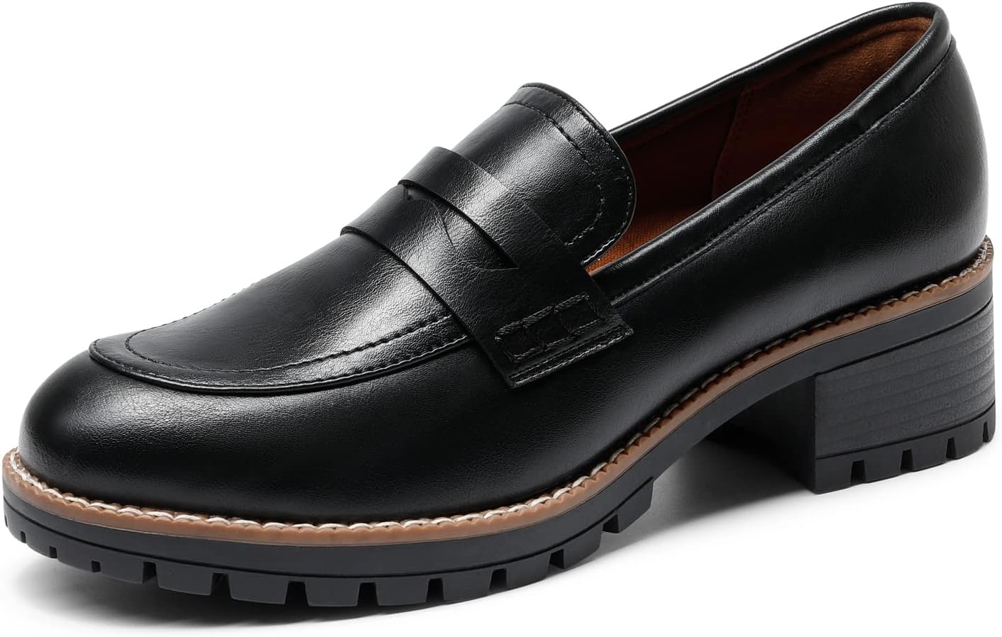 DREAM PAIRS Women's Platform Chunky Heeled Loafers, Stylish Women's Business Cas...