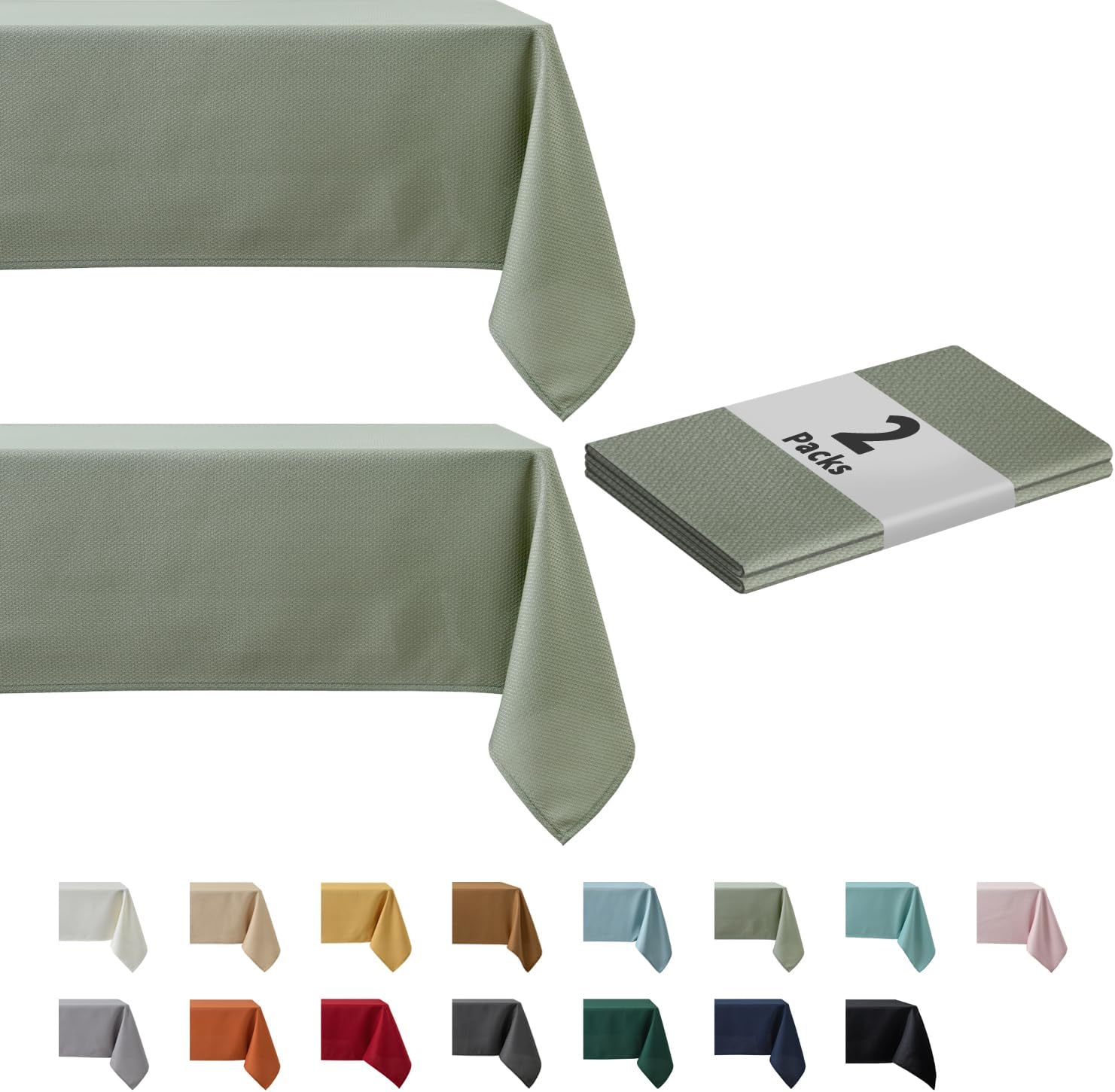 maxmill 2 Pack Rectangle 52 x 70 Inch Sage Green Textured Tablecloth Waterproof...