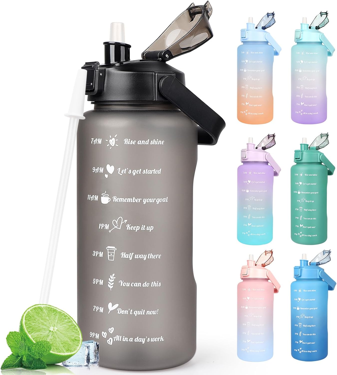 CodiCile Sports Water Bottles 2L BPA Free, Motivational Drinking Water Bottle wi...