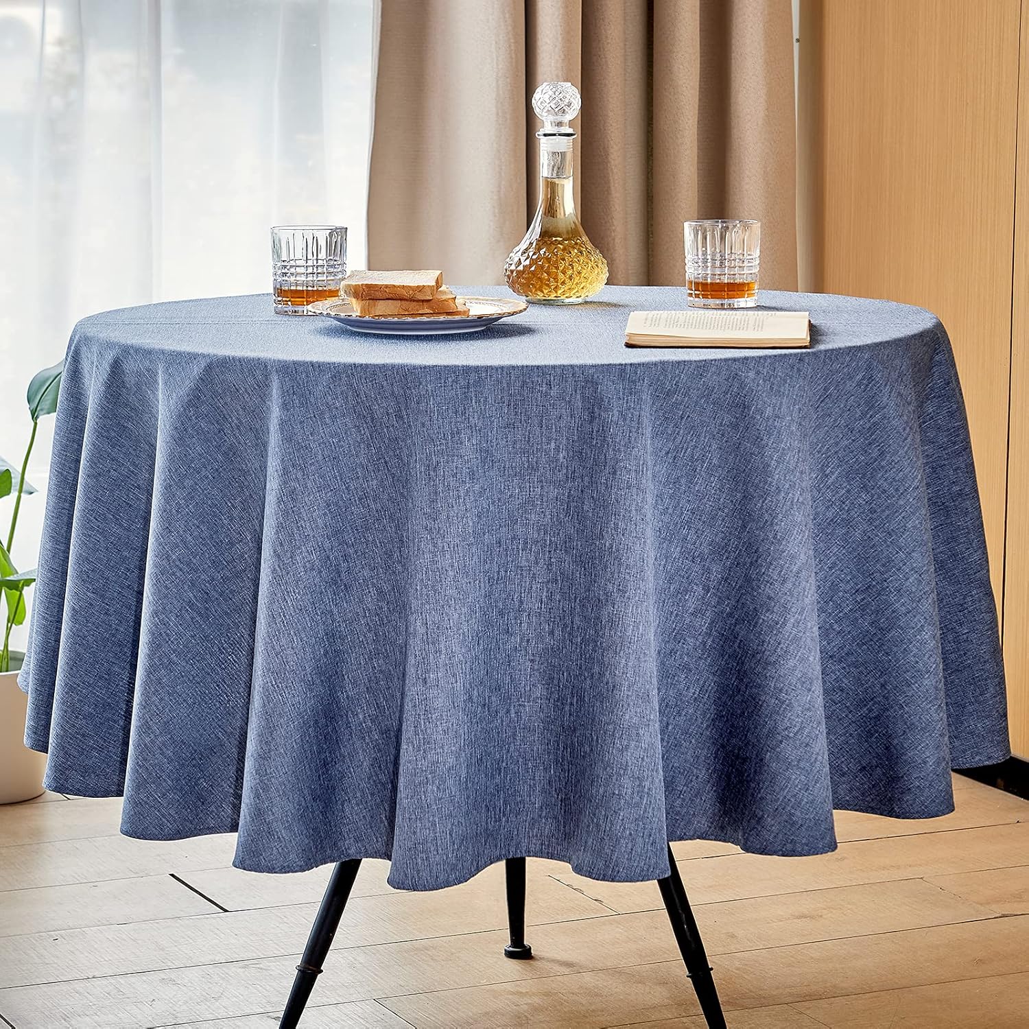 Mebakuk Round Table Cloth, Special Linen Farmhouse Tablecloth with Waterproof an...