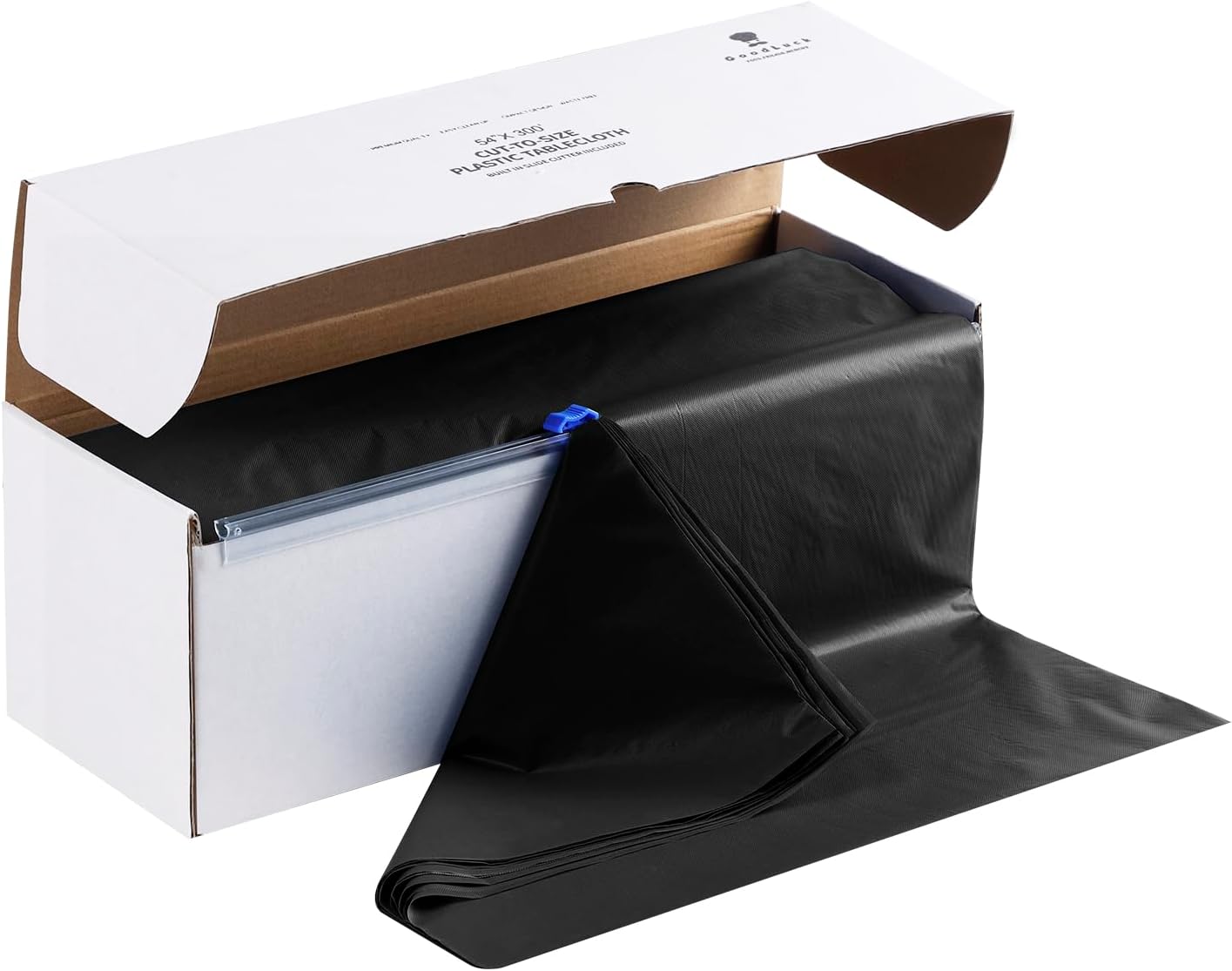 Goodluck 54 Inch X 300 Feet Plastic Table Cloths with Cutter Box, Black Disposab...