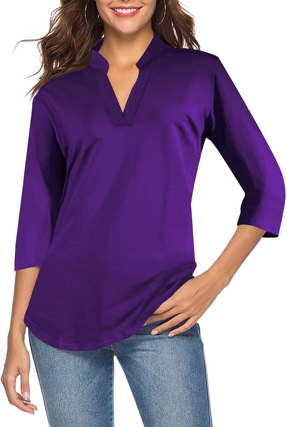 CEASIKERY Women's 3/4 Sleeve V Neck Tops Casual Tunic Blouse Loose Shirt XX-Larg...