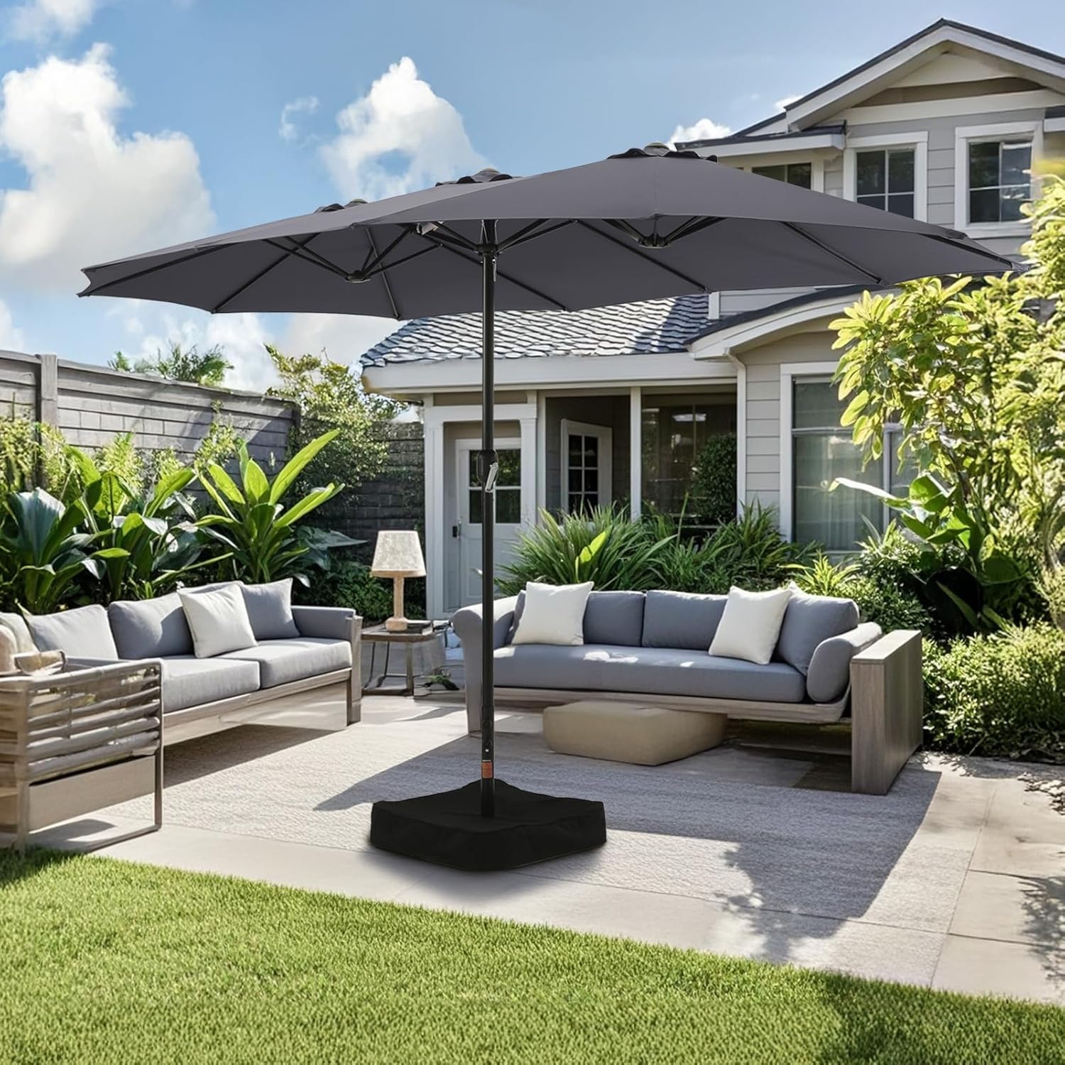 15ft Large Patio Umbrella, Double Sided Extra Large Umbrella with Base, Rectangu...
