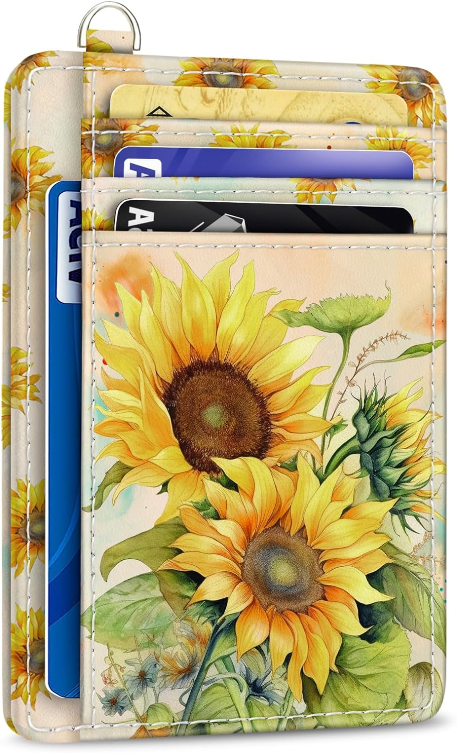 Credit Card Holder Slim Wallet, Sunflower RFID Wallet Women Front Pocket Small C...