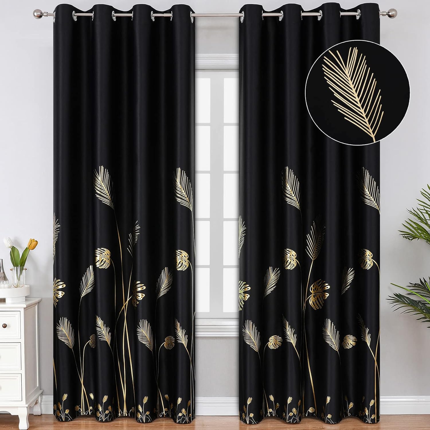 Estelar Textiler Black Blackout Curtains for Bedroom 84 Inches Long, Room Darken...
