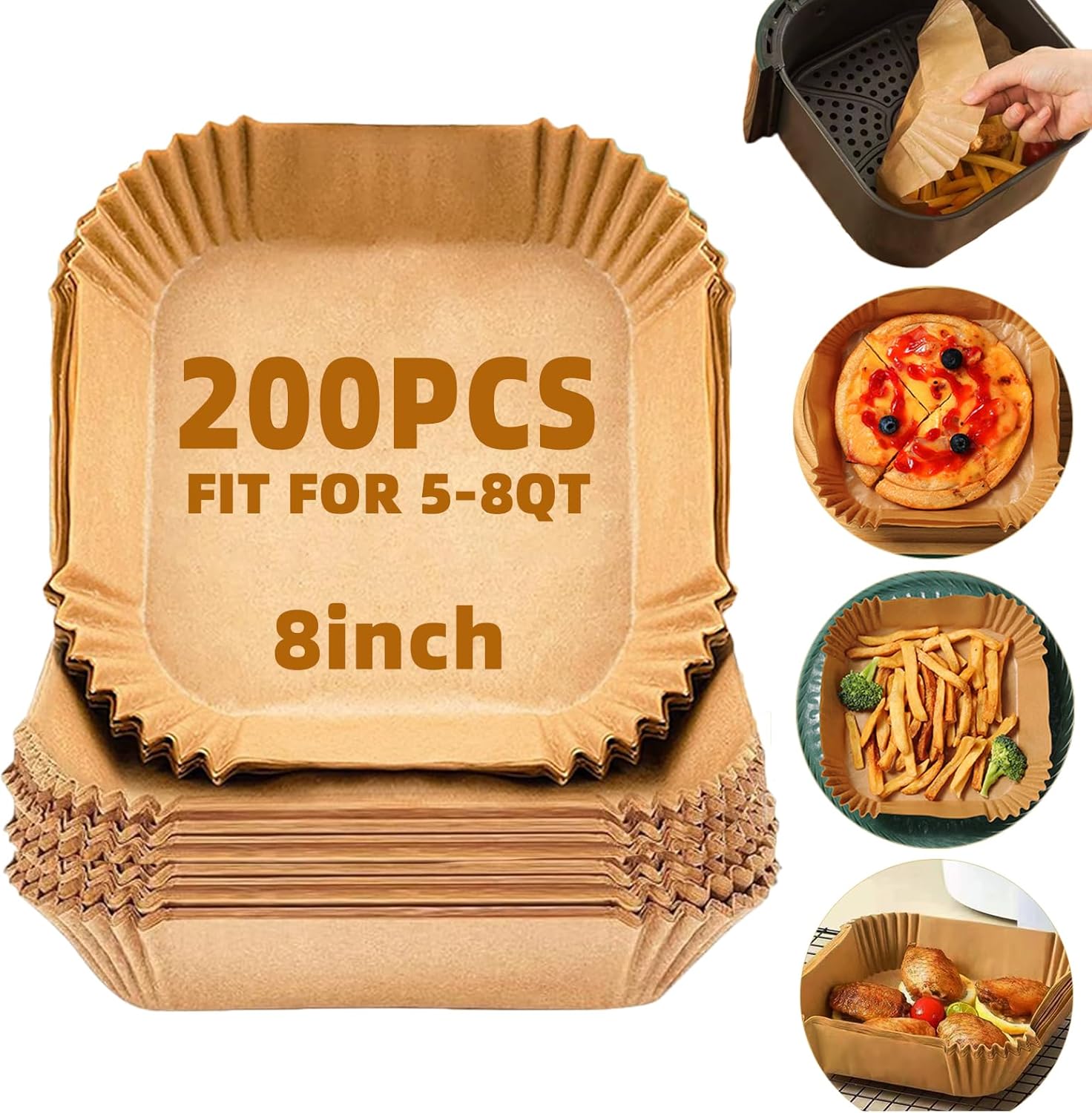 Air Fryer Liners Disposable,200Pcs Parchment Paper,LYHOLKEER 8IN Disposable Air...