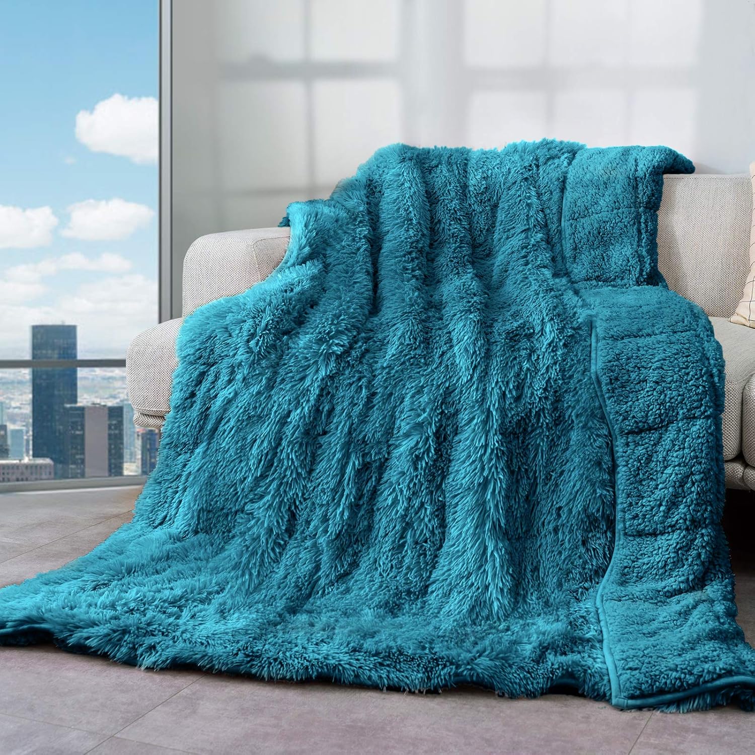 Cottonblue Weighted Blanket 15lbs, Sherpa Faux Fur Reversible Luxury Snugly Long...