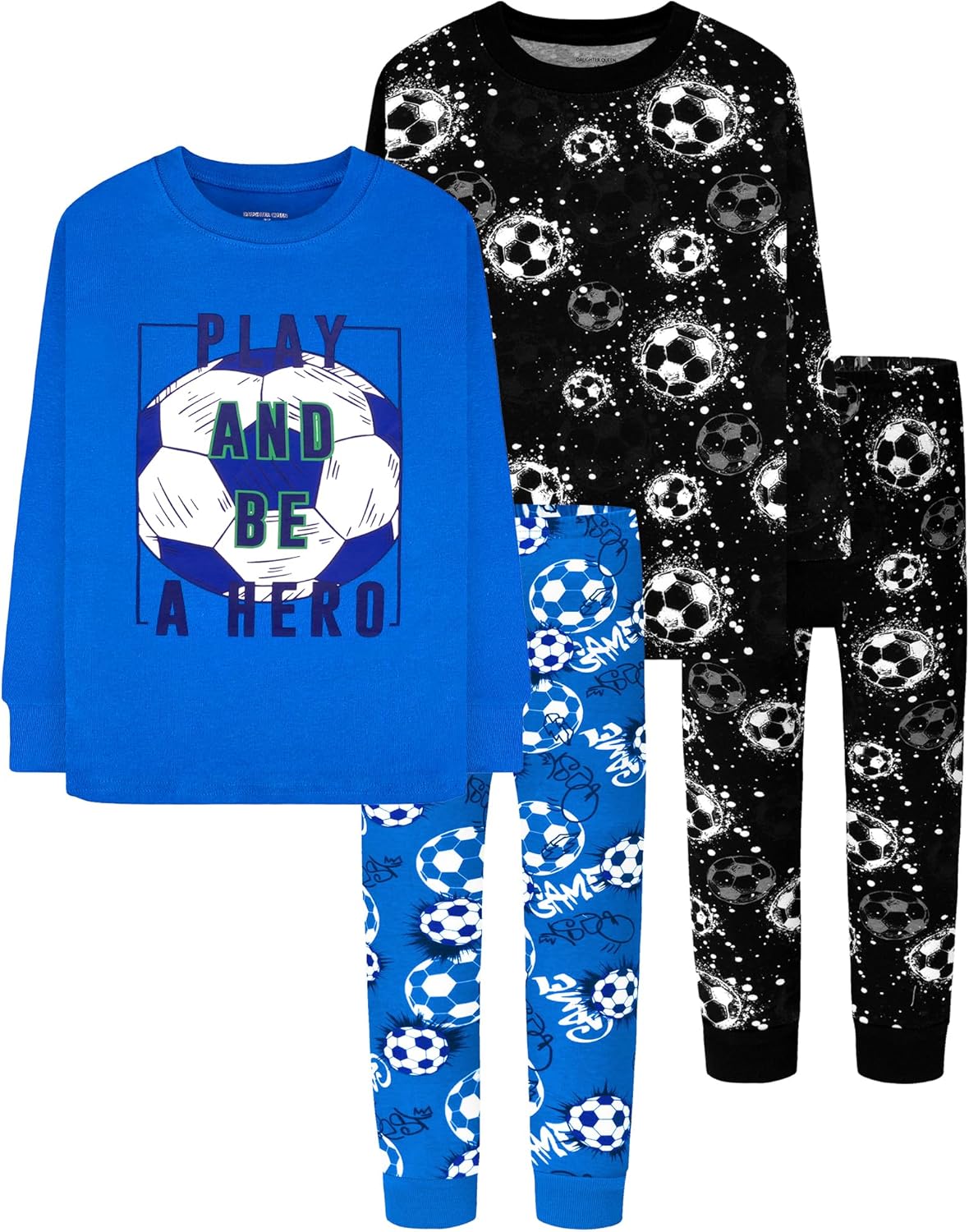 DAUGHTER QUEEN Boys Long Sleeve Pajamas Size 18Months-12Years 12 4pcs-blue/Black...