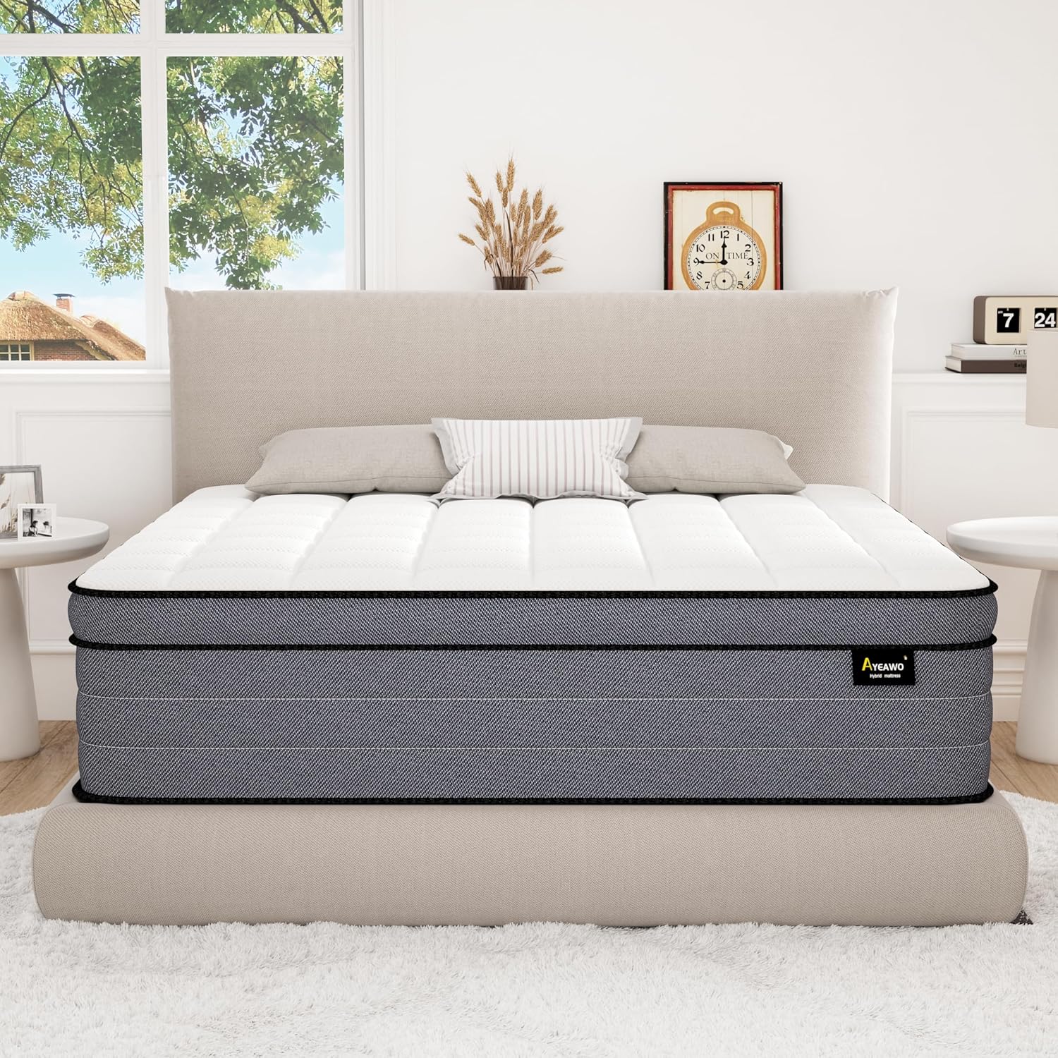 Queen Mattress, 14 Inch Hybrid Mattress Queen Size with Gel Memory Foam and Indi...