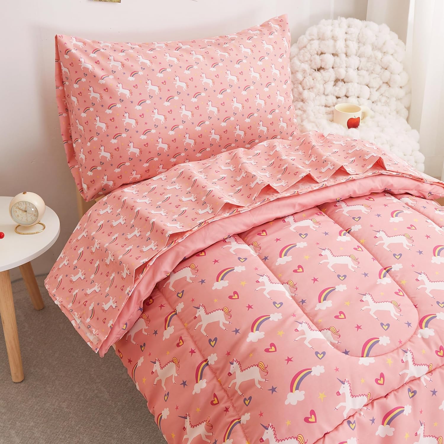 Viviland Unicorn Toddler Comforter Sets, Cute Girls Toddler Bedding Set, Soft Mi...
