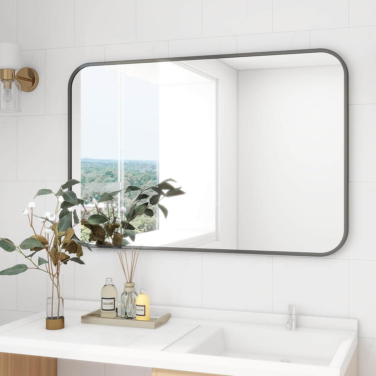 BEAUTYPEAK Bathroom Mirror, Special Bathroom Accessory With Rectangular Aluminum...