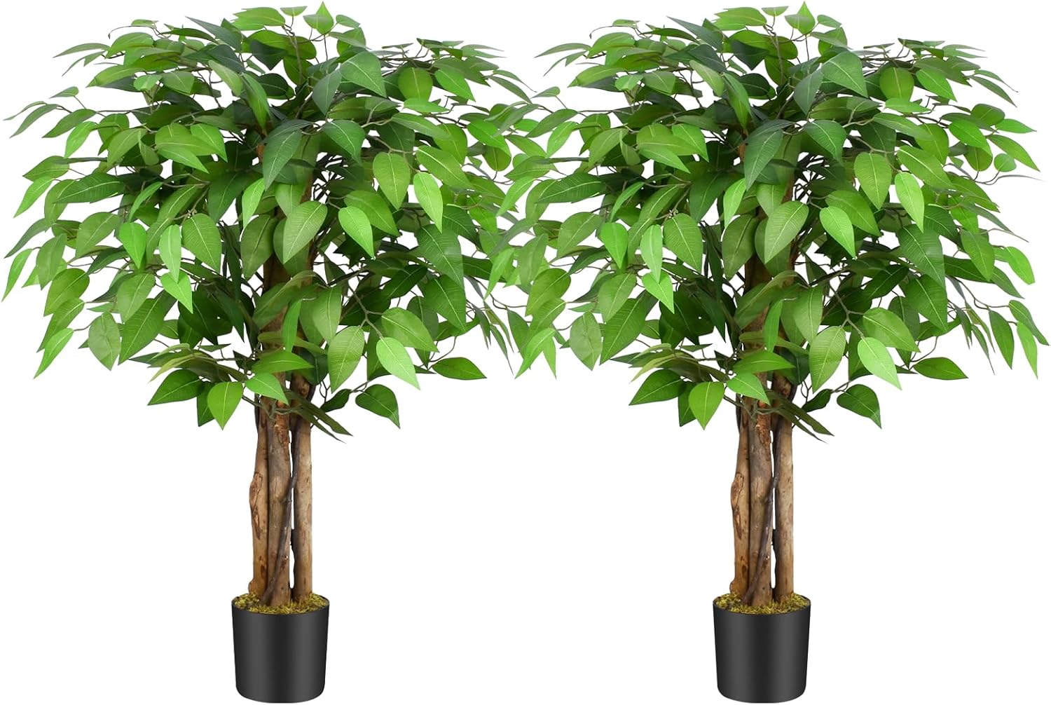 3ft Ficus Artificial Trees with Natural Curved Trunks, 36" Tall Lush Faux Tree f...