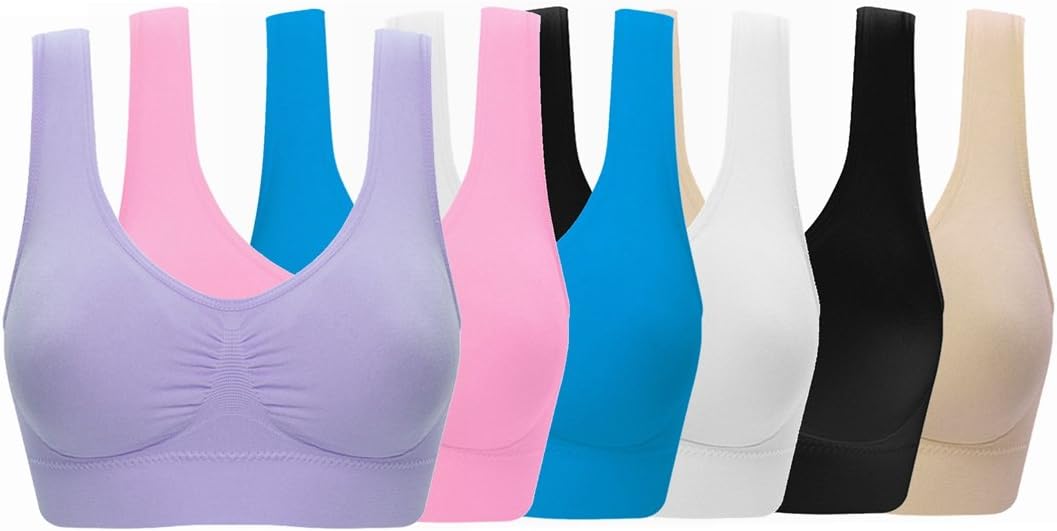 Women's Seamless Wire-Free Bra with Removable Pads Large 6 Pack:black White Nude...