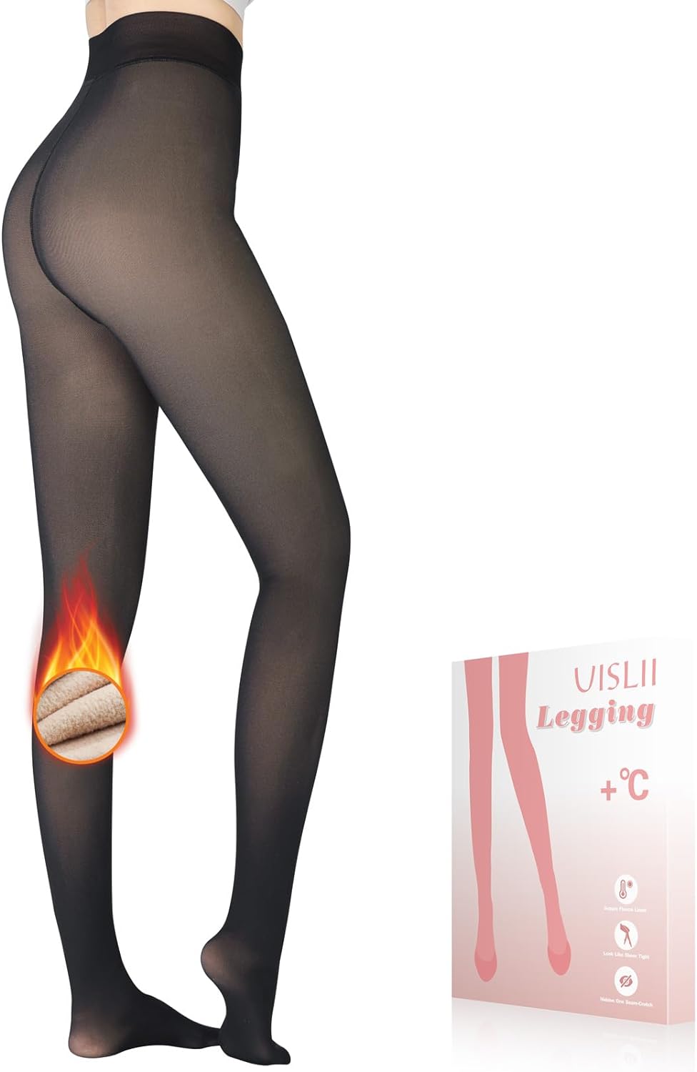 Fleece Lined Tights Women, Warm Pantyhose leggings Women,Fake Translucent Therma...
