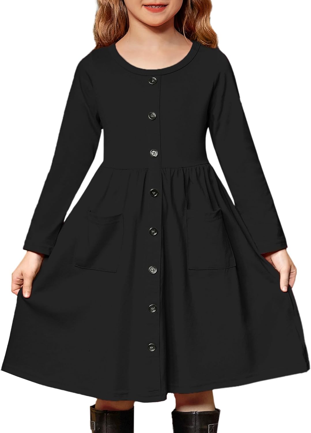 Arshiner Girl's Dress, Special Midi Long Sleeve Casual Sundress, Unique A-line D...