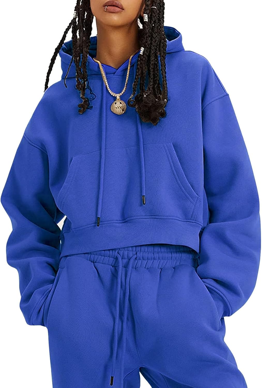 Flygo Womens Fleece 2 Piece Outfits Sweatsuit Crop Pullover Sweatshirt Joggers P...