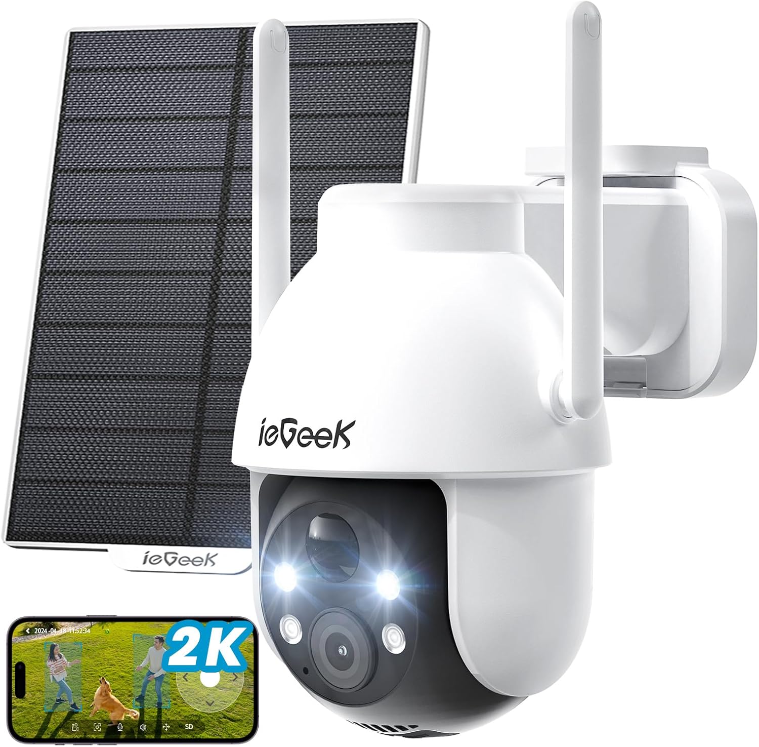 ieGeek Security Cameras Wireless Outdoor, 2K Solar WiFi Camera for Home Security...
