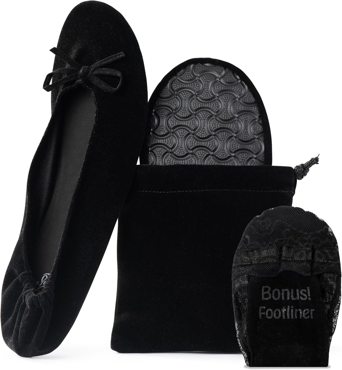 Silky Toes Women’s Velvet Foldable Ballet Flats Slip On Travel Purse Shoes with...