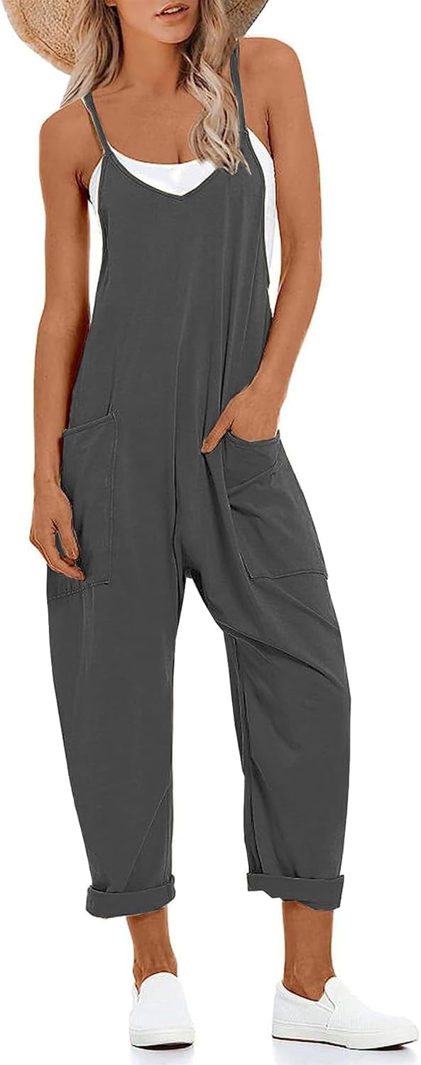 Muchpow Women's V Neck Sleeveless Jumpsuits Spaghetti Straps Harem Long Pants Ov...