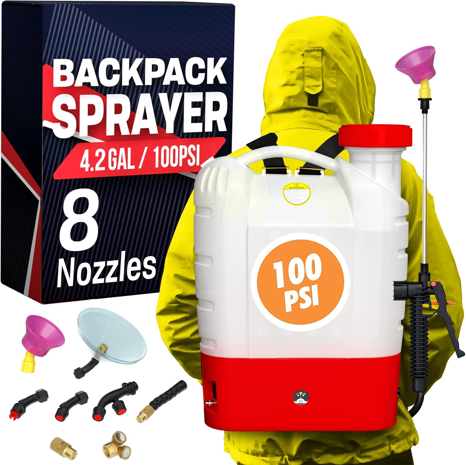 Backpack Sprayer, Special 4.2 Gallon Battery Powered Backpack Sprayer with 8 Noz...
