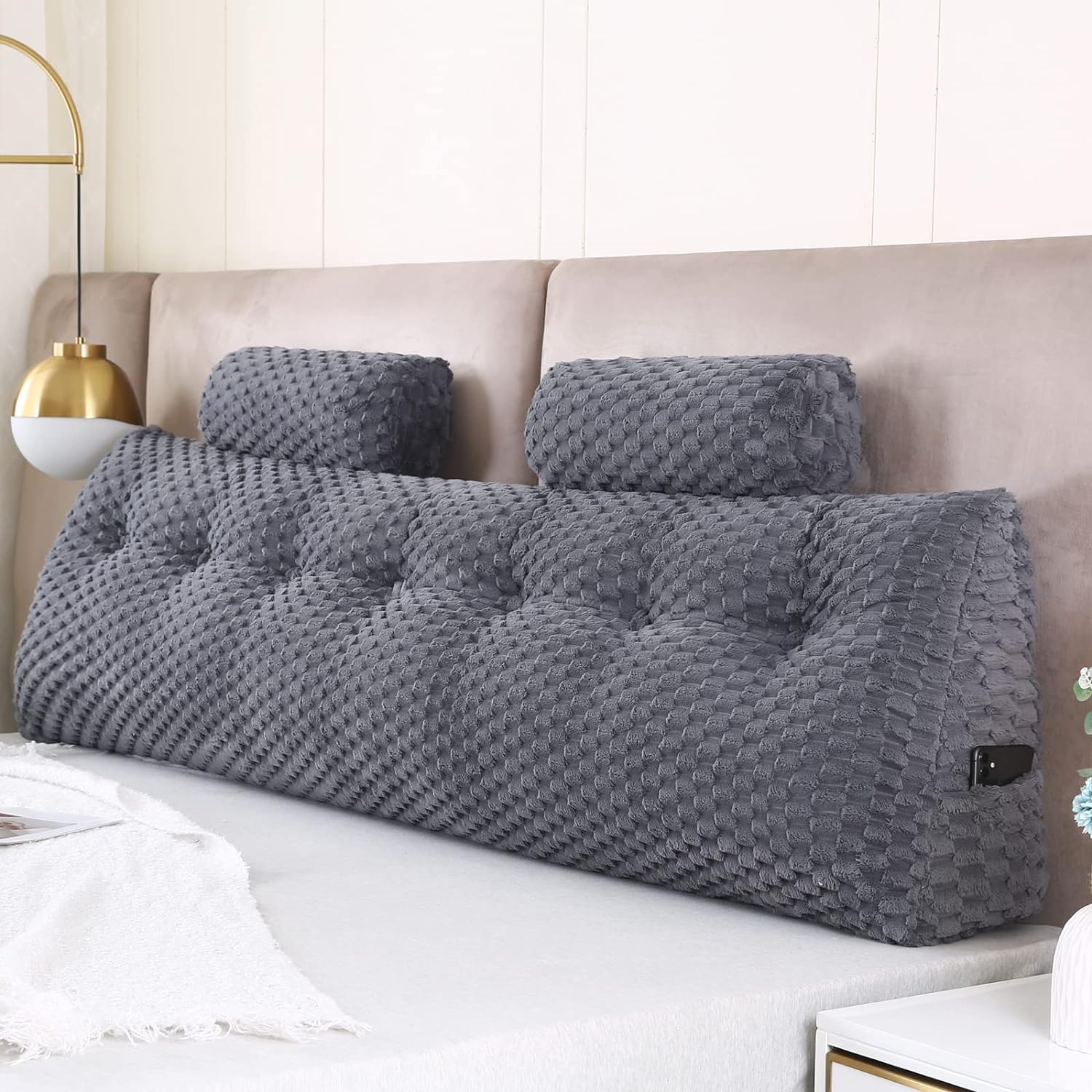 Wedge Headboard Pillows + 2 Head Roll Pillow Bed Wedge Pillow for Headboard Larg...