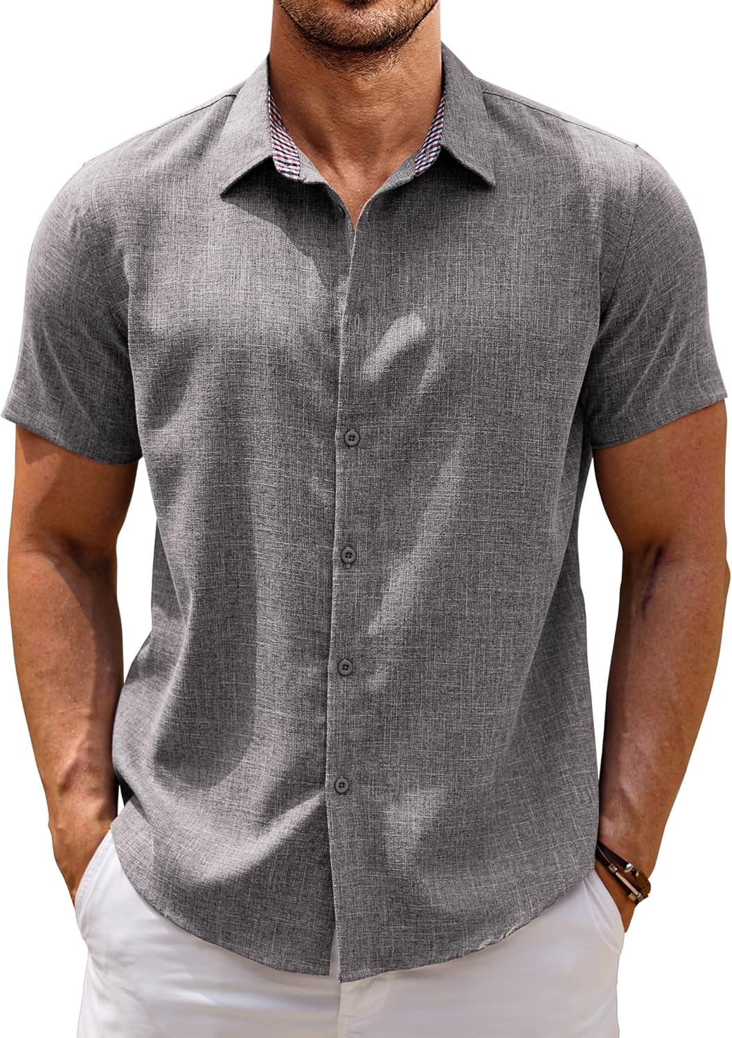 COOFANDY Mens Linen Shirt, Special Short Sleeve Button Down Casual Shirt, Innova...