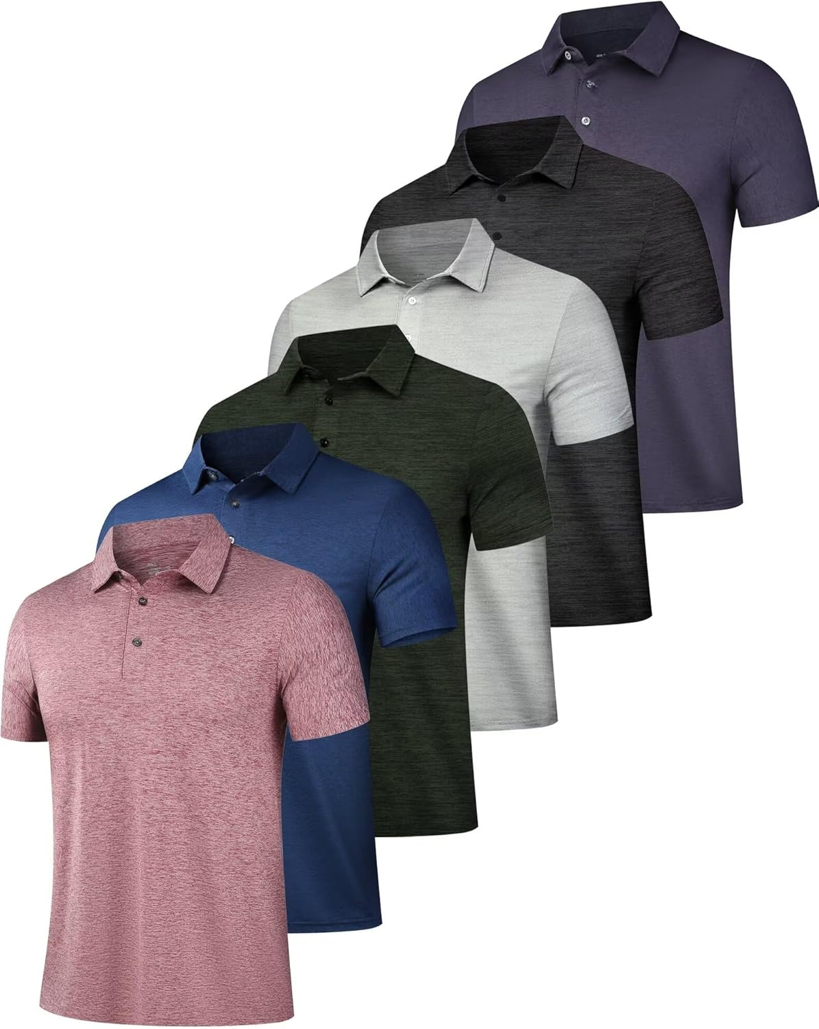 OYGSieg 6 Pack Mens Polo Shirts Performance Short Sleeve Golf Shirt Moisture Wic...
