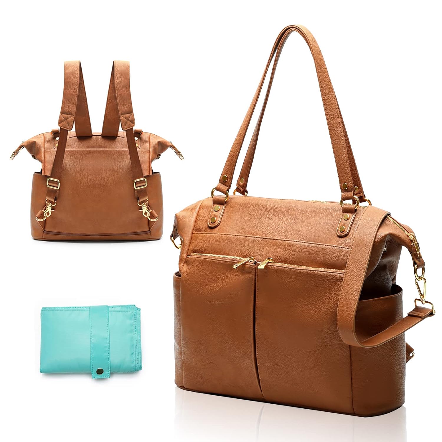 MOMINSIDE Diaper Bag Tote, Leather Diaper Bag Backpack with 14 Pockets, Converti...