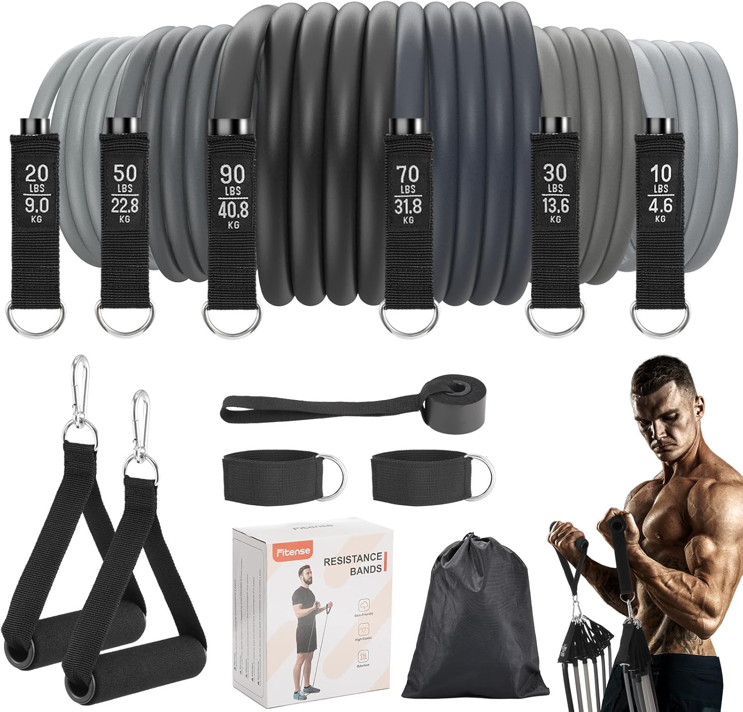 Fitense Resistance Bands Set Men 6PCS - Exercise Bands 270 LBS, Fitness Band wit...