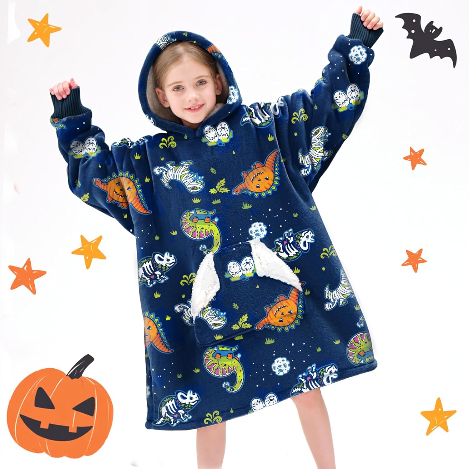 Touchat Halloween Dinosaur Wearable Blanket Hoodie, Special Oversized Sherpa Bla...