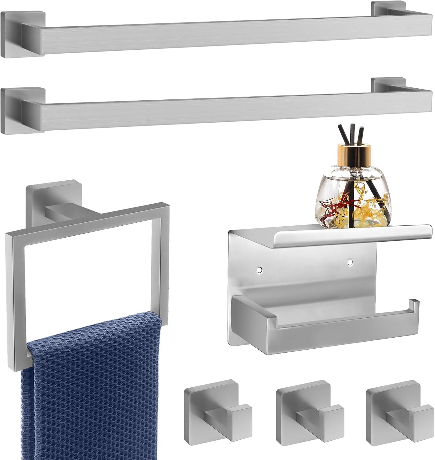 7-Piece Bathroom Hardware Set, Special Bathroom Towel Bar Set with Brushed Nicke...