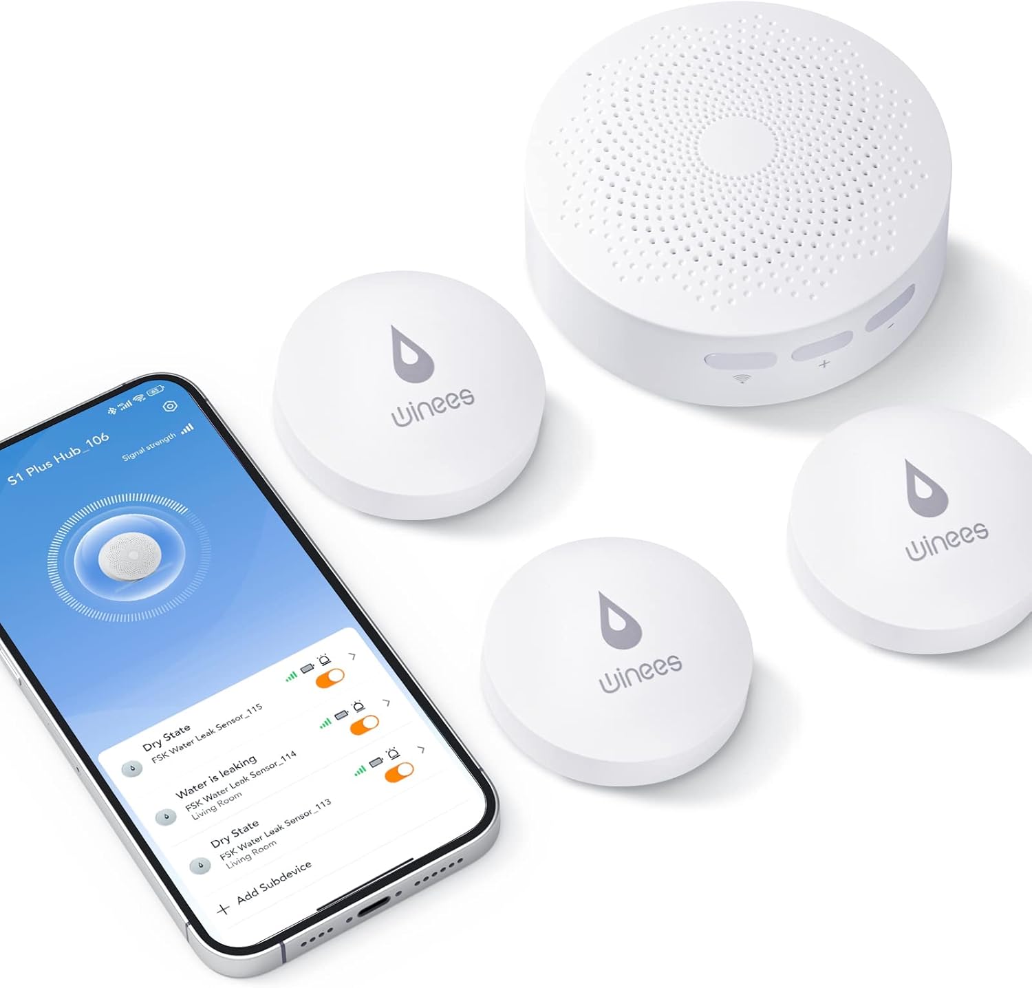 Winees WiFi Water Leak Detector, 3 Pack Water Sensors with 100dB Adjustable Alar...