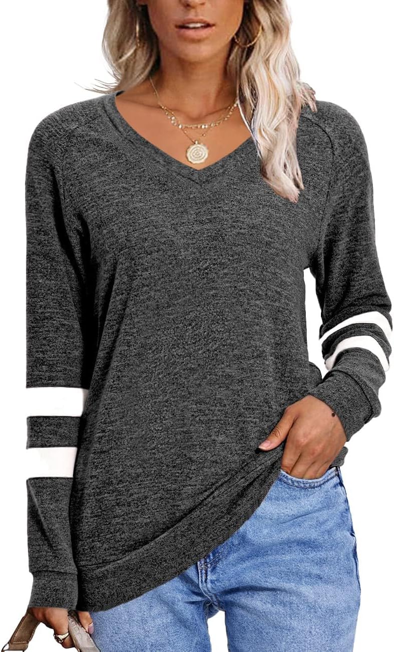 Womens Tops Fall Fashion Sweatshirt for Women Sweaters V Neck Long Sleeve Shirts...