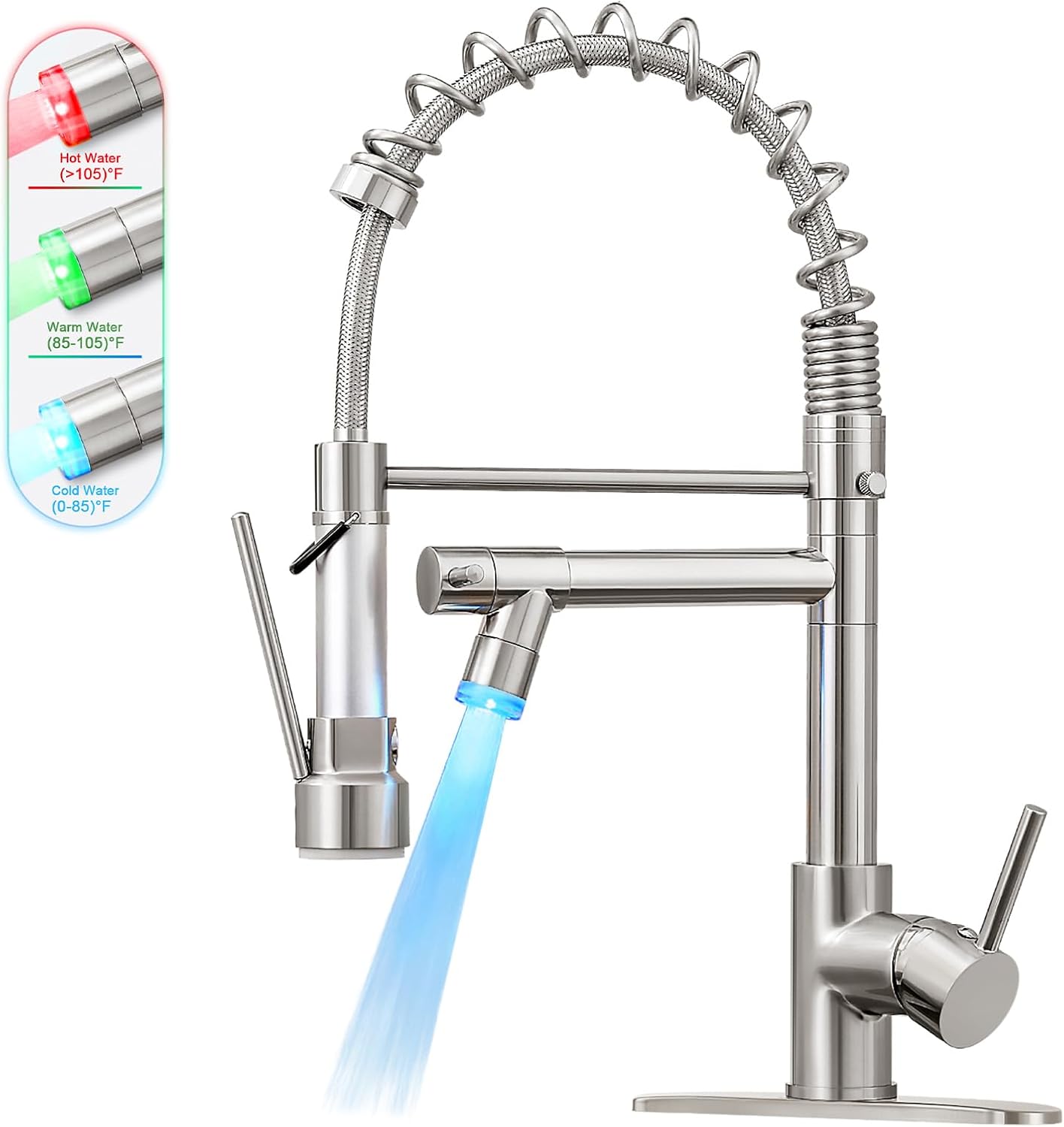 KZH Kitchen Faucet with Pull Down Sprayer Commercial Single Handle Stainless Ste...