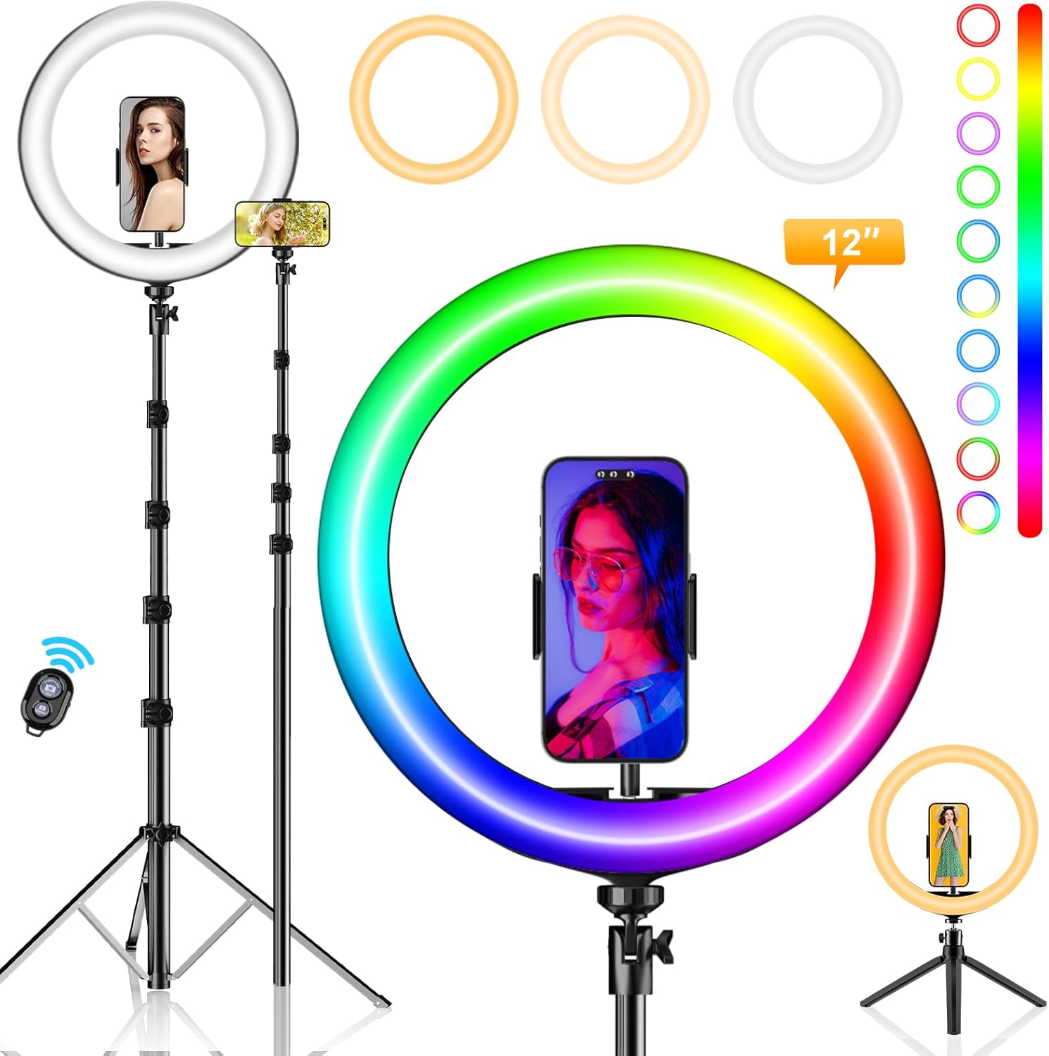 PEYOU 12" Selfie Ring Light, Special Ring Light with 73" Extendable Tripod Stand...