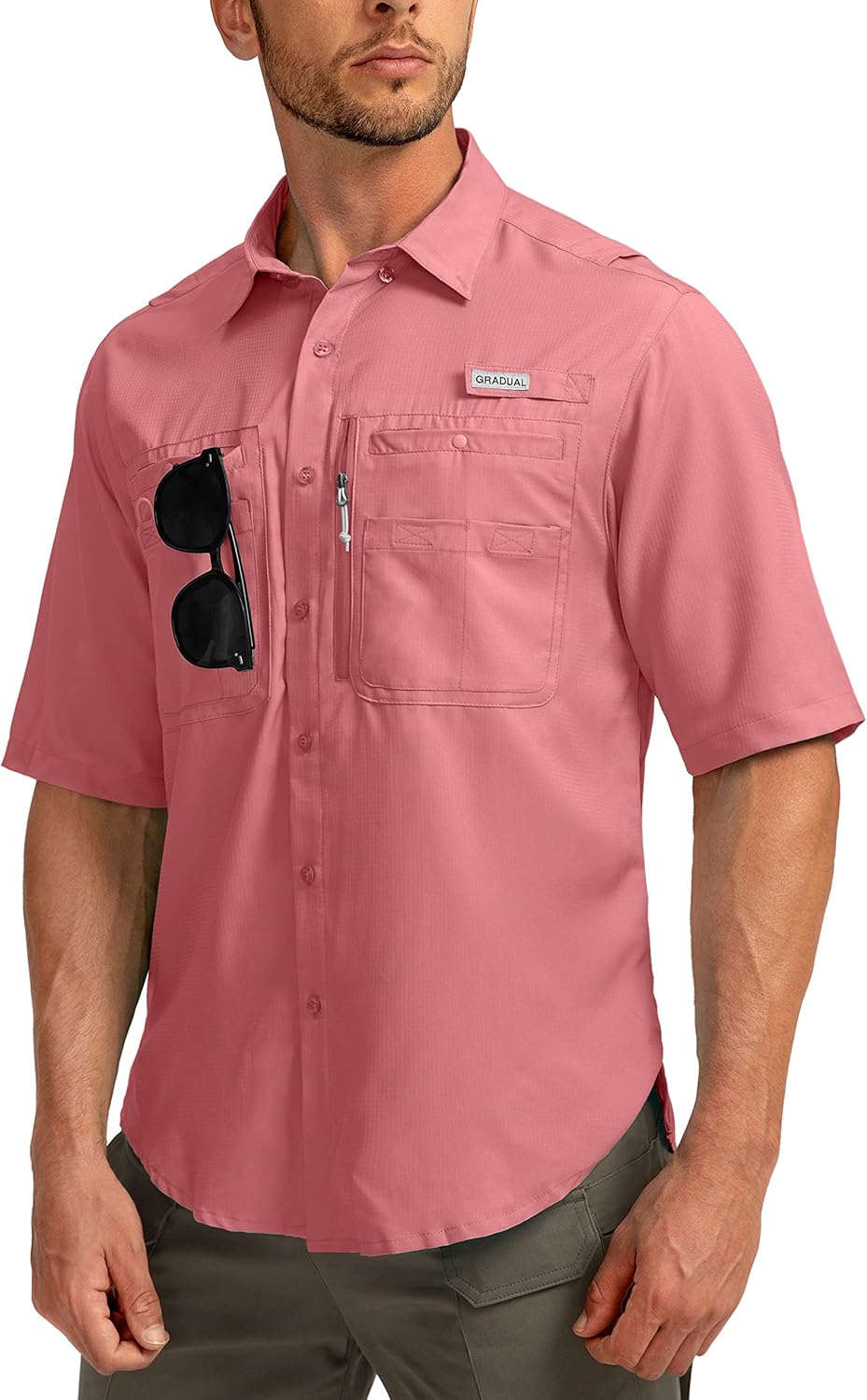 Lightweight Men's Fishing Shirts, Special Short Sleeve Button Down Shirts with Z...