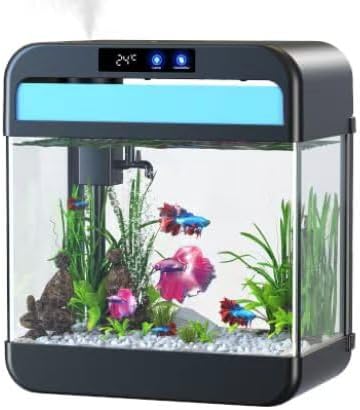 Fish Tank Aquarium 2.2 Gallon with Humidifier 7 Color Auto-Looping Light Self Cl...