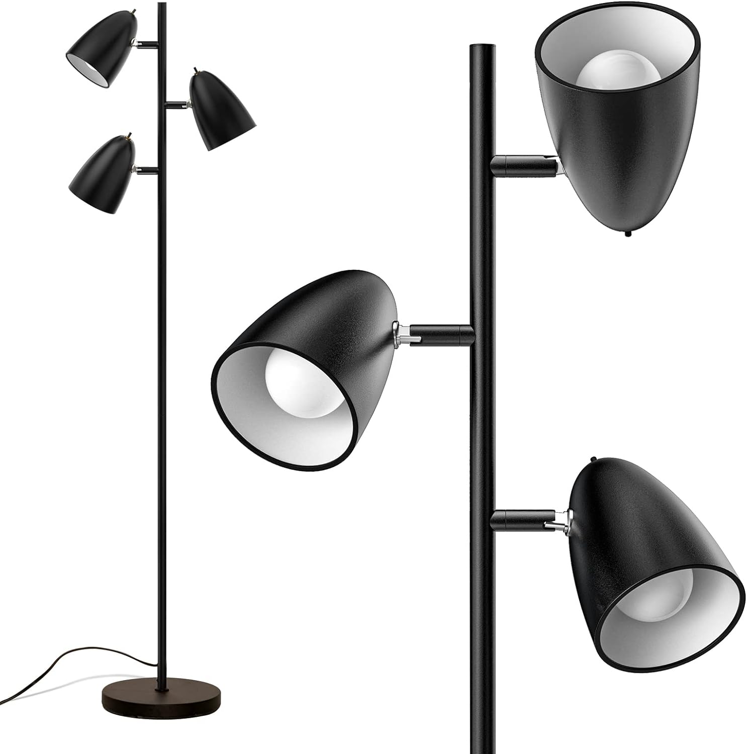 addlon Tree Floor Lamp with 3 Adjustable Rotating Lights and Matching LED Bulbs,...
