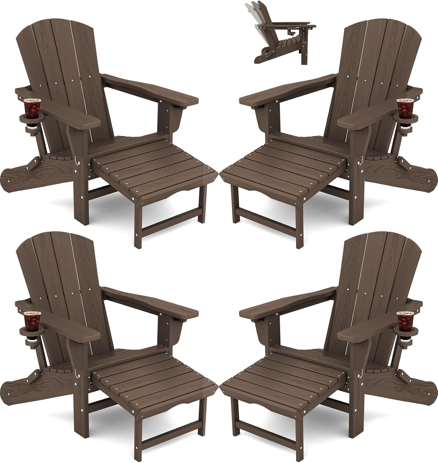 KINGYES Folding Adjustable Adirondack Chair with Ottoman Set of 4, Coffee 4 pcs...