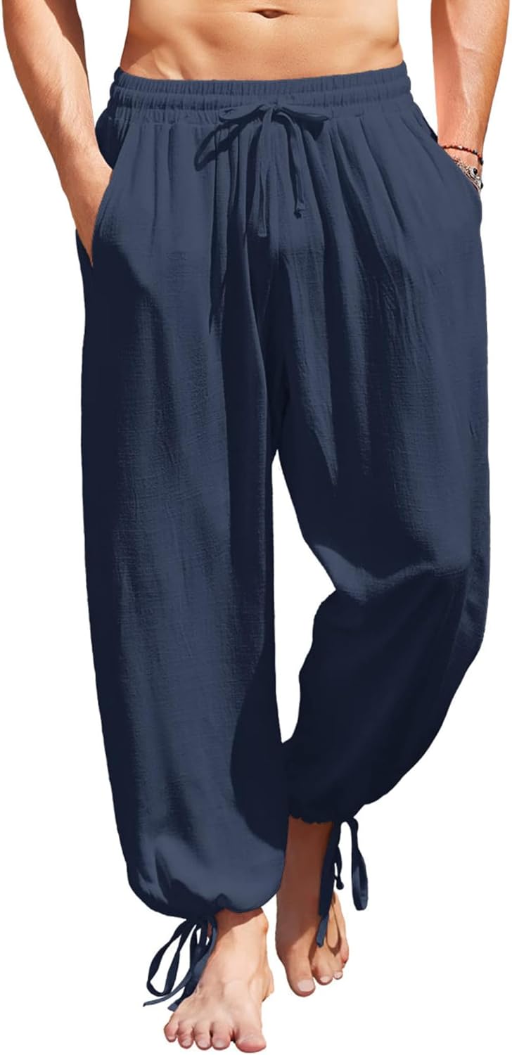 COOFANDY Men's Cotton Linen Pants, Special Casual Harem Pants, Innovative Elasti...