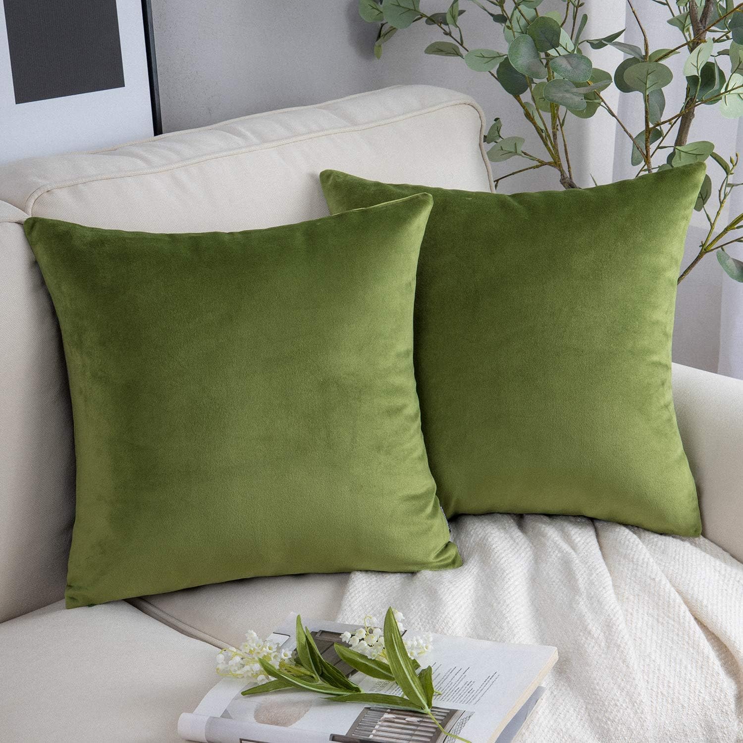 Phantoscope Pack of 2 Velvet Decorative Throw Decorative Pillow Cover Soft Solid...