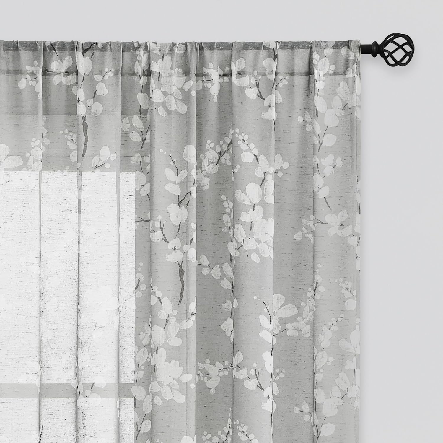 FMFUNCTEX Linen Sheer Curtains, Special Floral Patterned Farmhouse Curtains for...