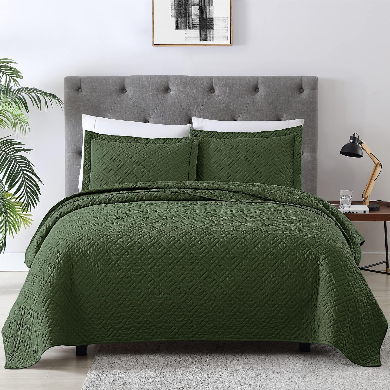 EXQ Home Quilt Set Full Queen Size Olive Green 3 P...
