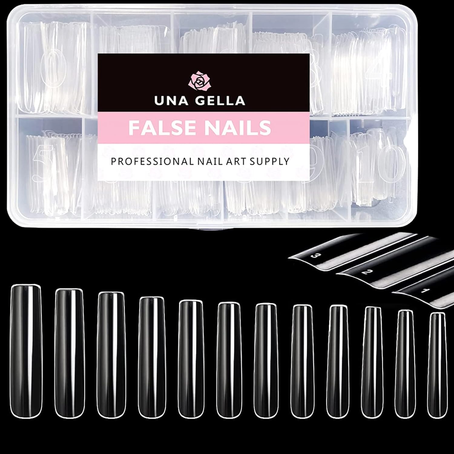 UNA GELLA Extra Long Tapered Sqaure Nail Tips Full Cover 504pcs No C Curve Clear...