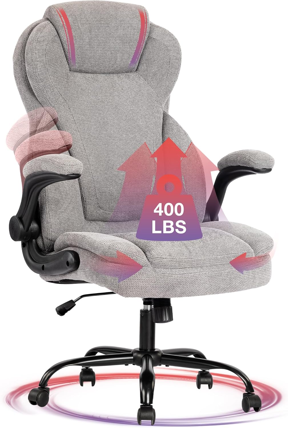 Big and Tall Fabric Office Chair 400lbs-Heavy Duty Executive Desk Chair with Ext...