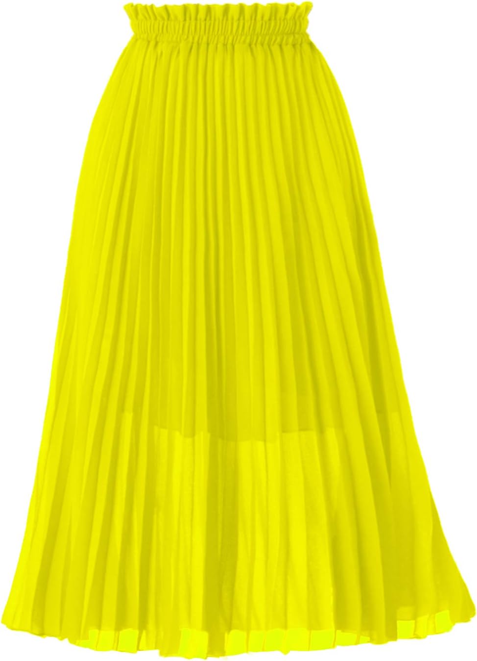 GOOBGS Women's Pleated A-Line High Waist Swing Flare Midi Skirt X-Large A-yellow