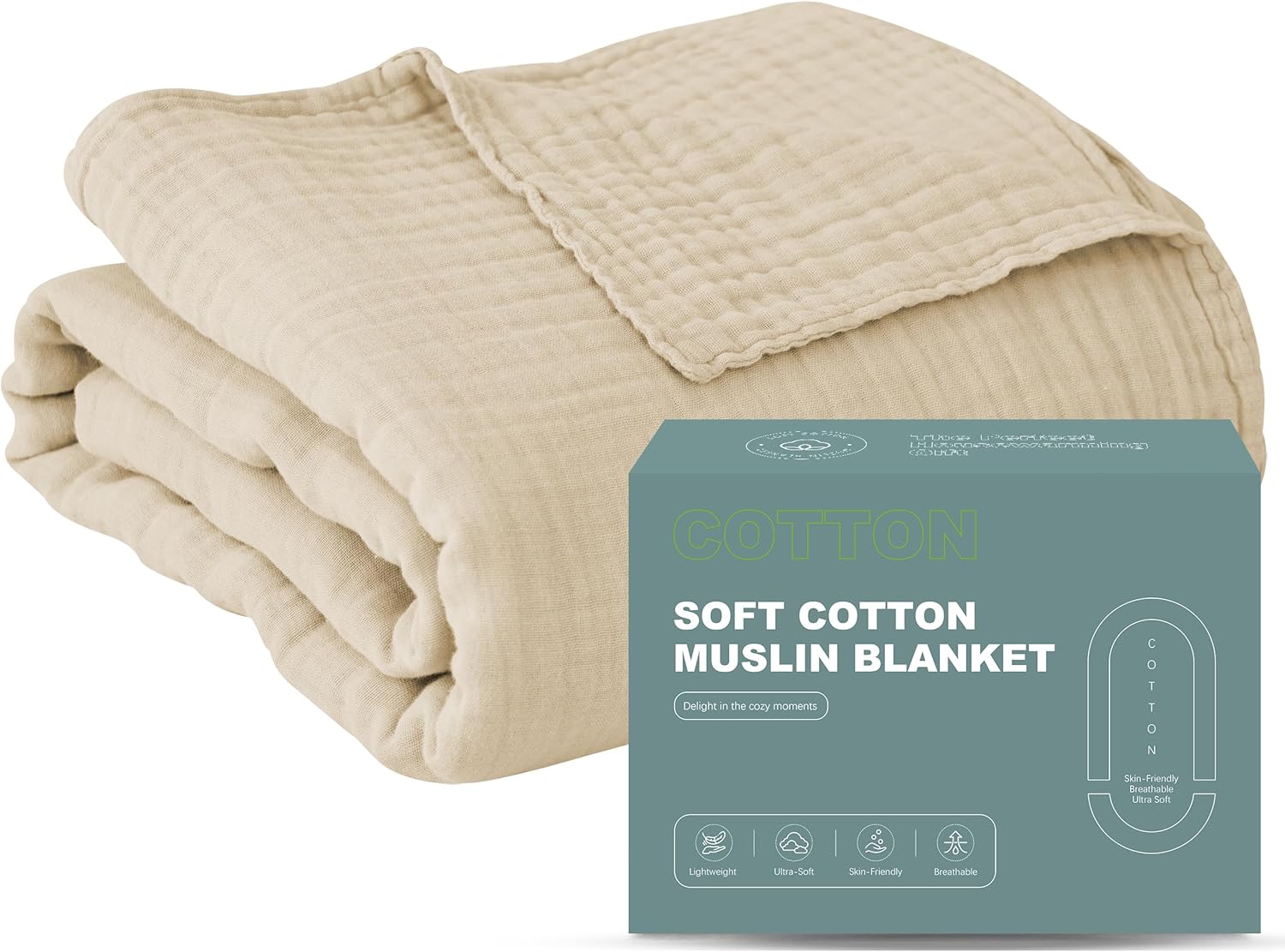 Cosy Family 4 Layer Muslin Bed Blanket - Breathable and Lightweight Gauze Boho B...