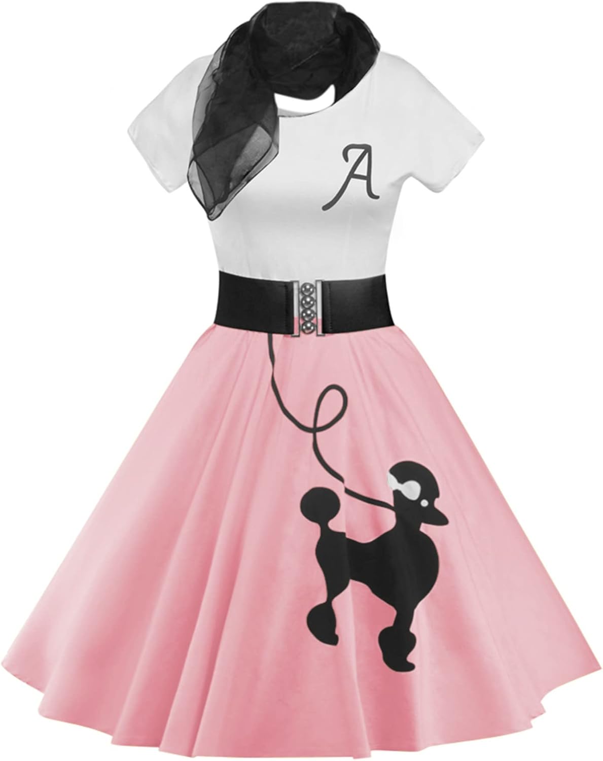 ZEZCLO Women's Retro Poodle Print Skater Dress Vintage High Waist Rockabilly Swi...