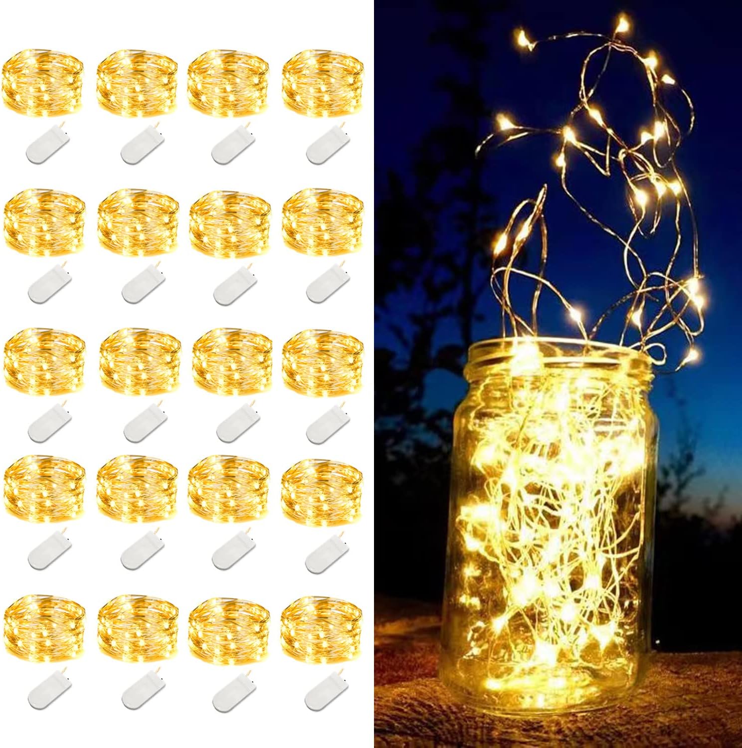 20 Pack Fairy Lights Battery Operated String Lights-7.2ft 20 LED Silver Wire War...