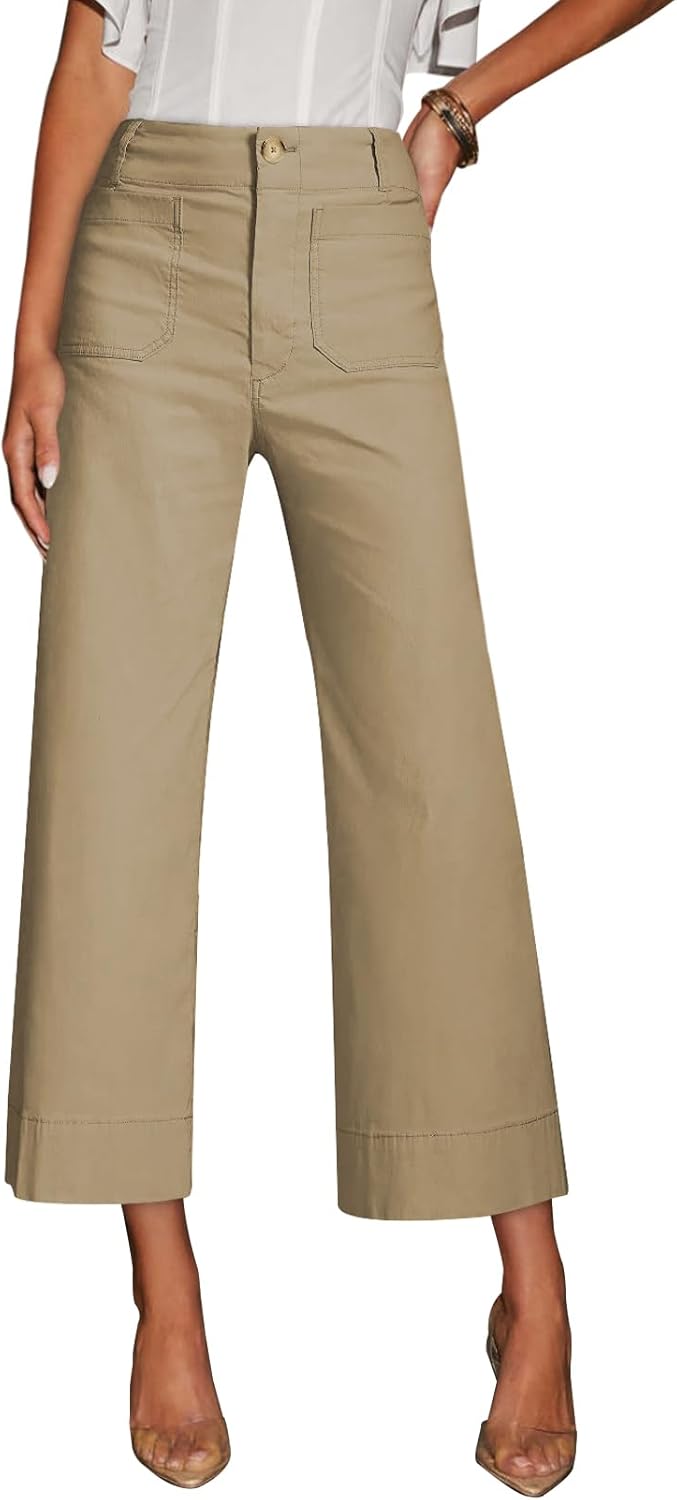 miduo Womens High Waisted Cropped Wide Leg Stretchy Straight Pants Trousers with...